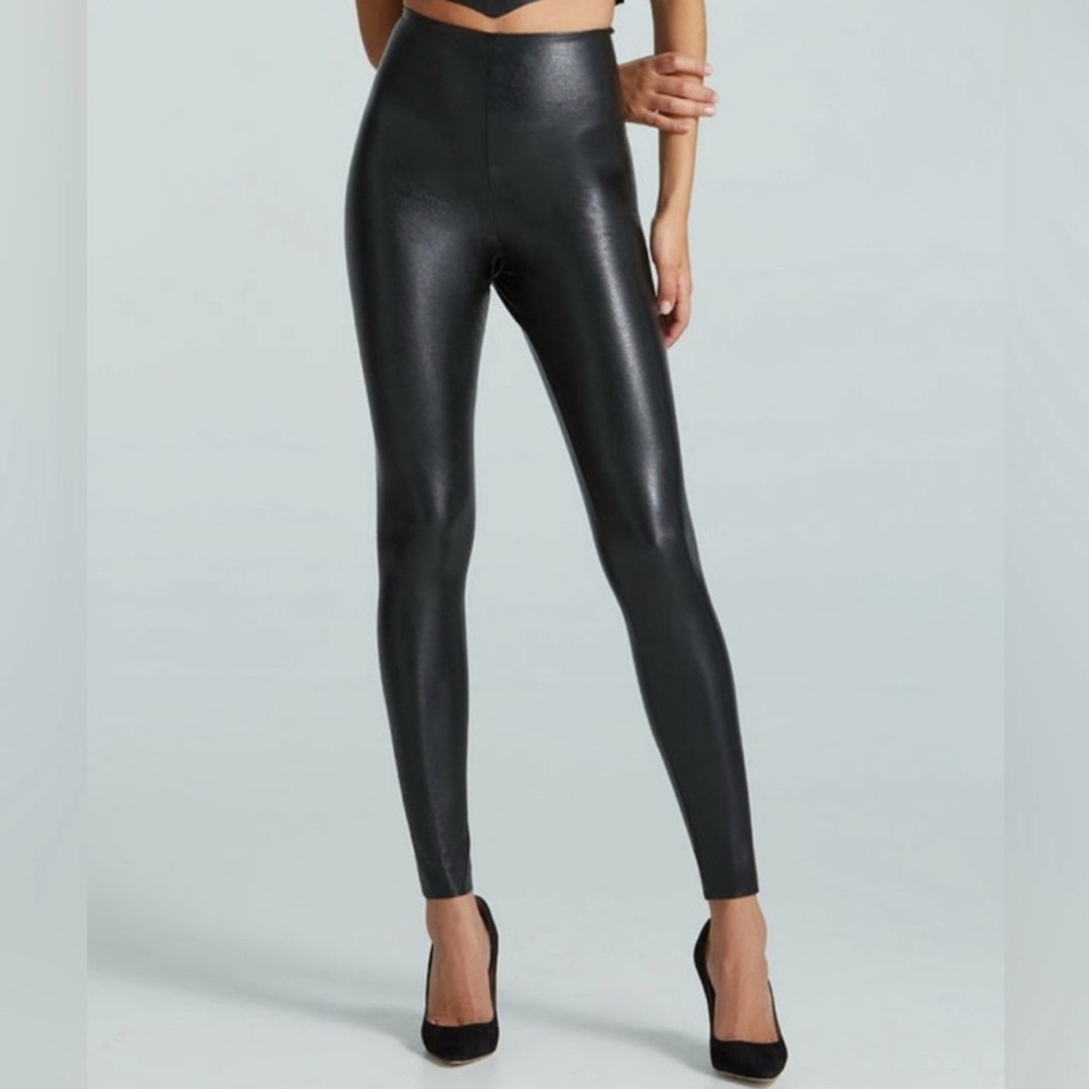 Commando Perfect Control High-Waist Black Faux Leather Leggings NWT Sz Med
